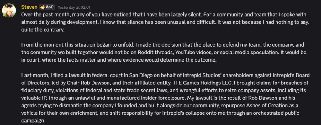 Steven's Discord Statement