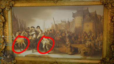 What-appears-to-be-an-AI-generated-images-of-a-historic-painting-with-strange-figures-on-horseback-some-of-which-melt-into-the-bodies-of-the-horses