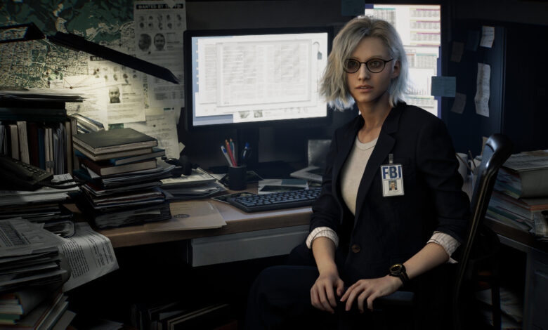 Grace sitting at her FBI desk surrounded by files - Resident Evil Requiem tips